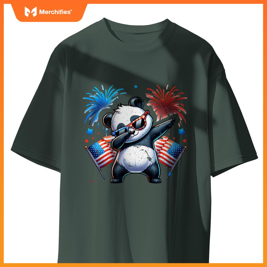 July 4th dabbing panda fireworks usa flag patriotic boy girl T-Shirt