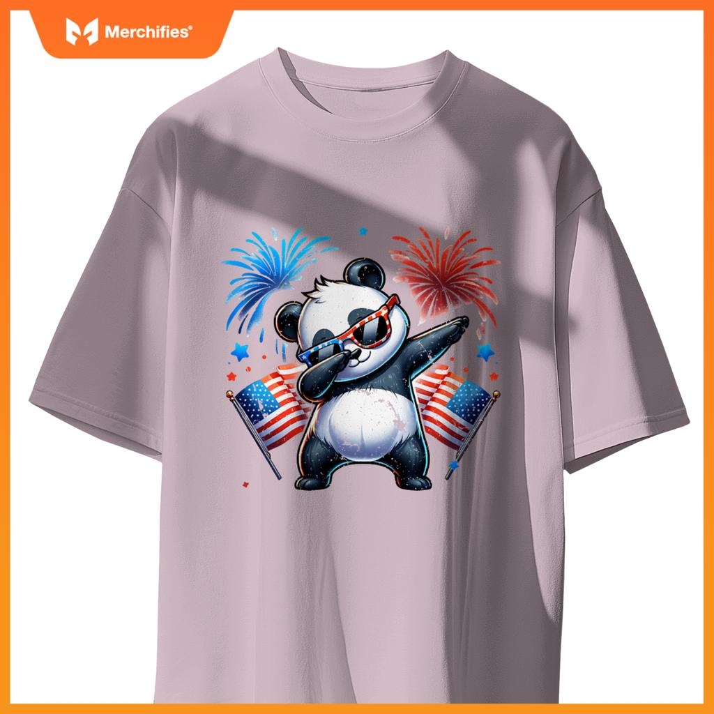July 4th dabbing panda fireworks usa flag patriotic boy girl T-Shirt