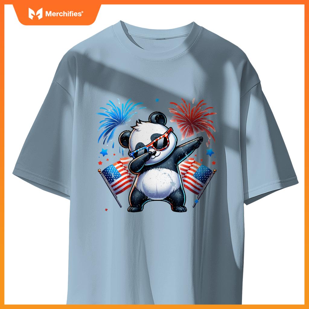 July 4th dabbing panda fireworks usa flag patriotic boy girl T-Shirt