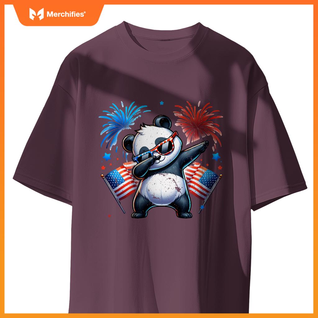 July 4th dabbing panda fireworks usa flag patriotic boy girl T-Shirt