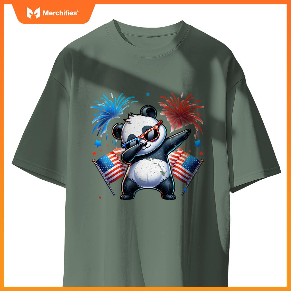 July 4th dabbing panda fireworks usa flag patriotic boy girl T-Shirt