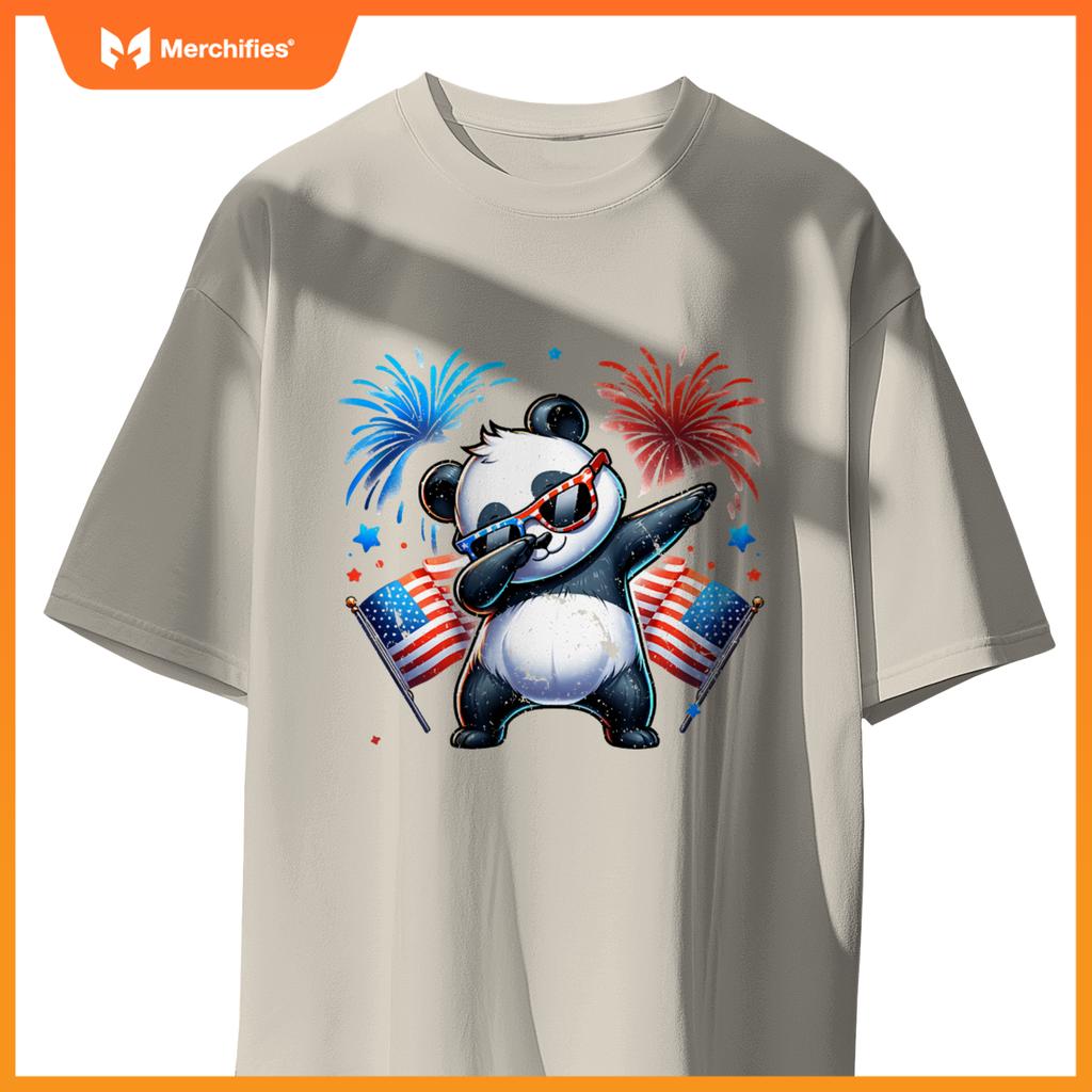 July 4th dabbing panda fireworks usa flag patriotic boy girl T-Shirt