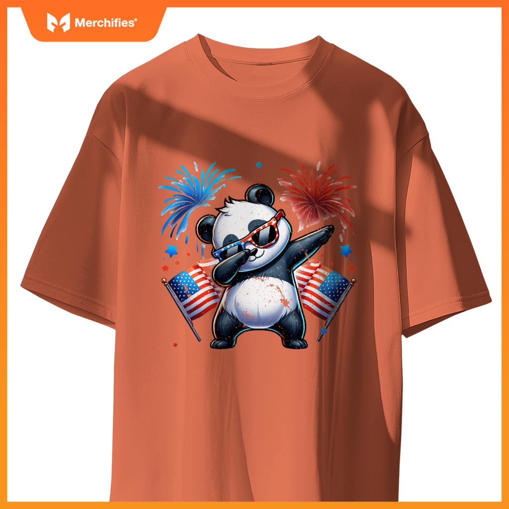 July 4th dabbing panda fireworks usa flag patriotic boy girl T-Shirt