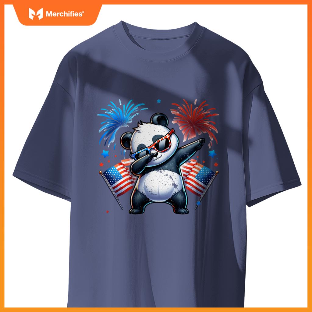July 4th dabbing panda fireworks usa flag patriotic boy girl T-Shirt