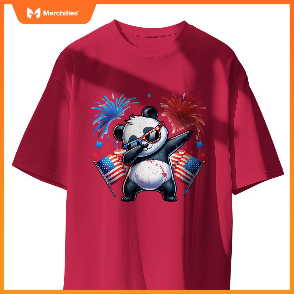 July 4th dabbing panda fireworks usa flag patriotic boy girl T-Shirt