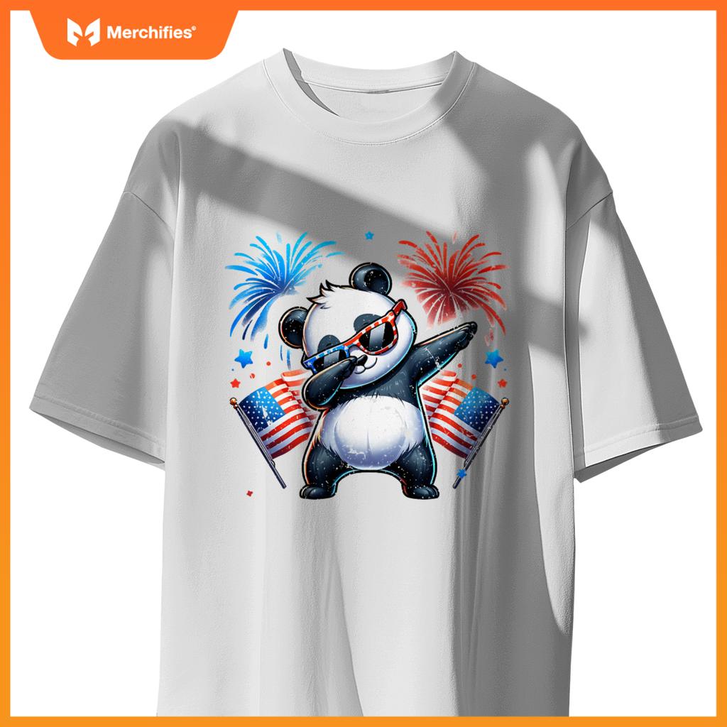 July 4th dabbing panda fireworks usa flag patriotic boy girl T-Shirt