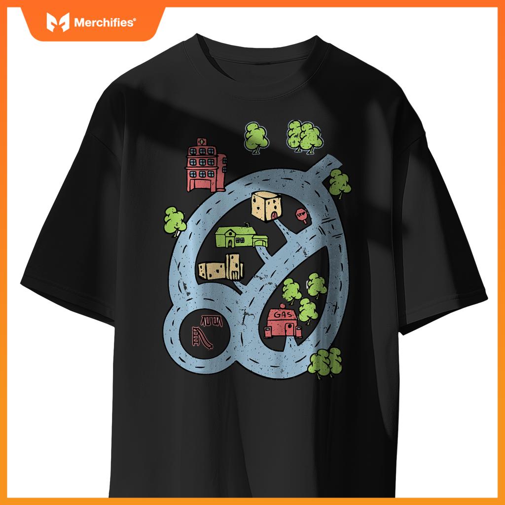 Kids Kids Race Track Road Map Car Play Mat On Front T-Shirt