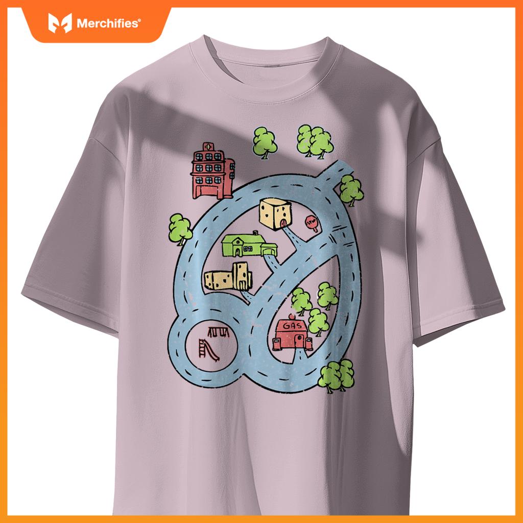 Kids Kids Race Track Road Map Car Play Mat On Front T-Shirt