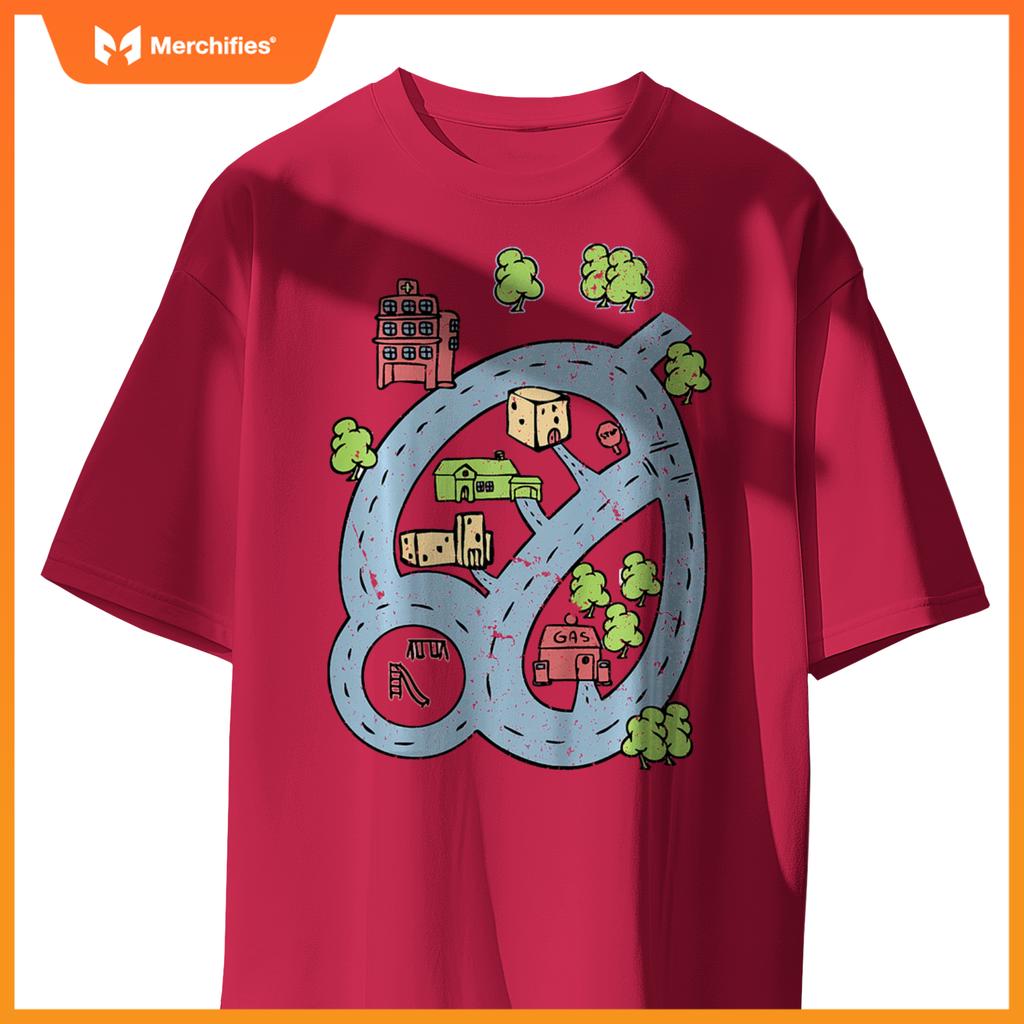 Kids Kids Race Track Road Map Car Play Mat On Front T-Shirt