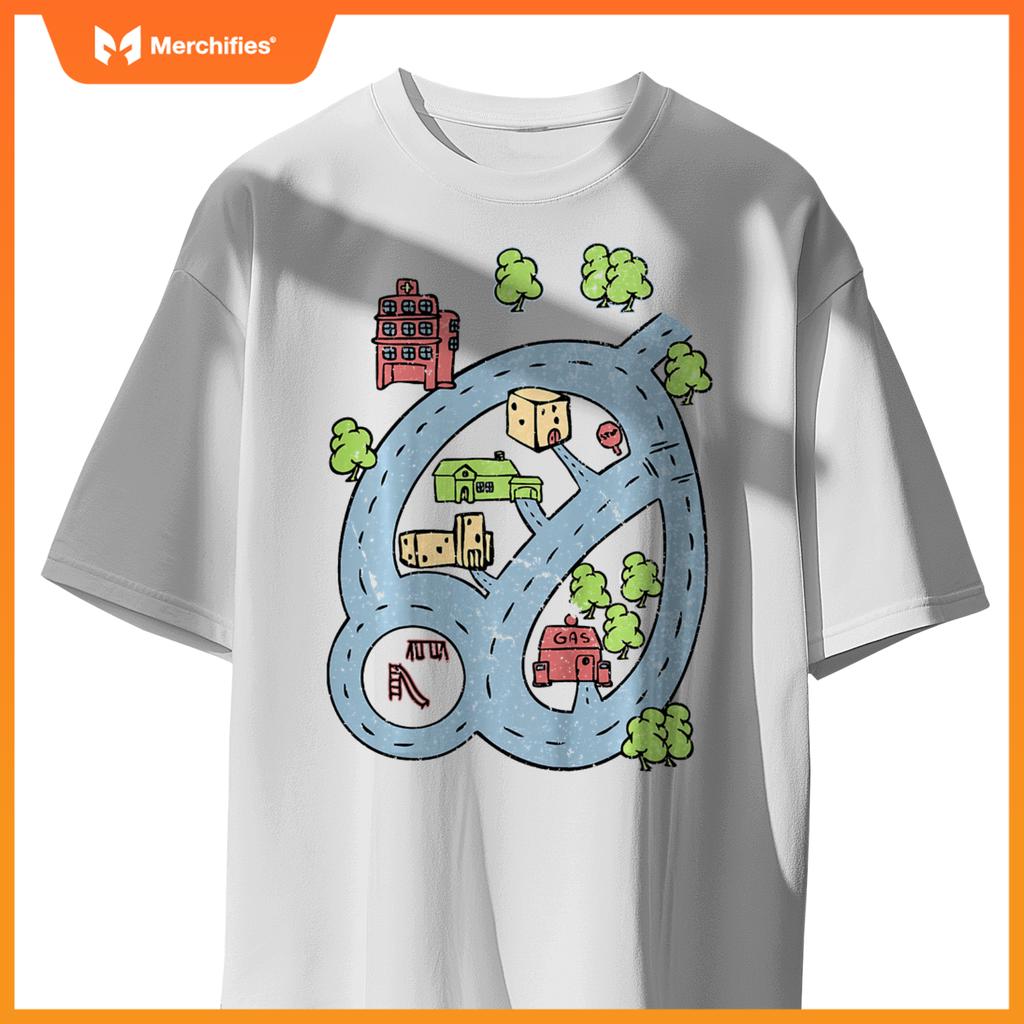 Kids Kids Race Track Road Map Car Play Mat On Front T-Shirt