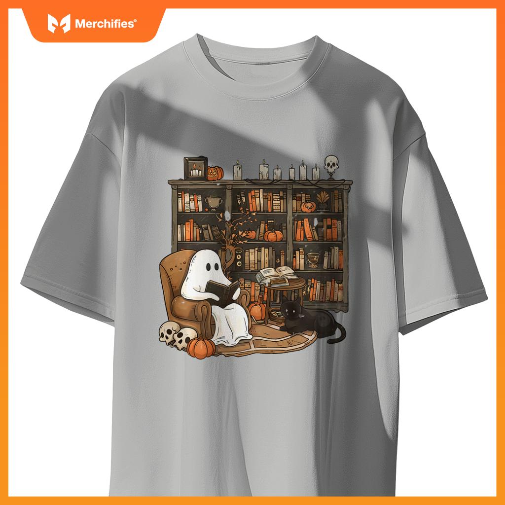 Librarian bookshelf teacher boujee ghost cat halloween