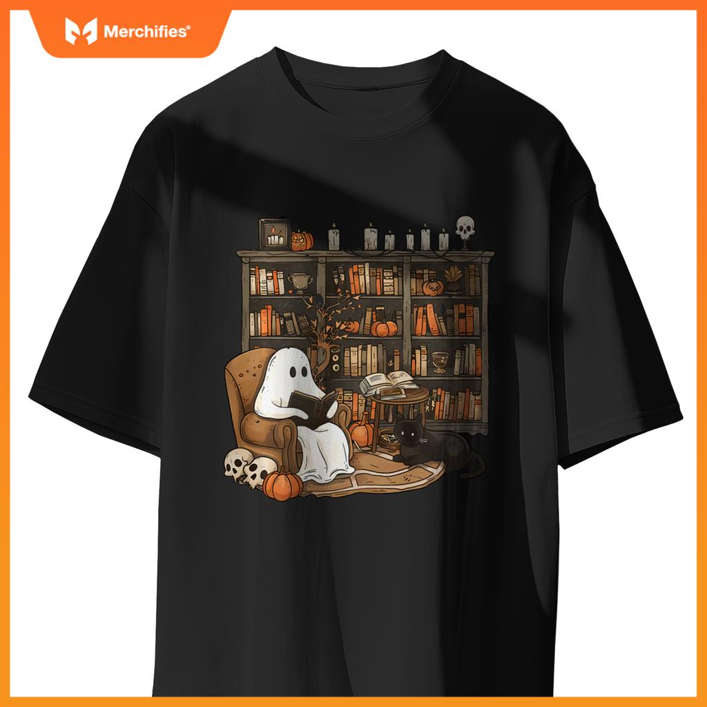 Librarian bookshelf teacher boujee ghost cat halloween