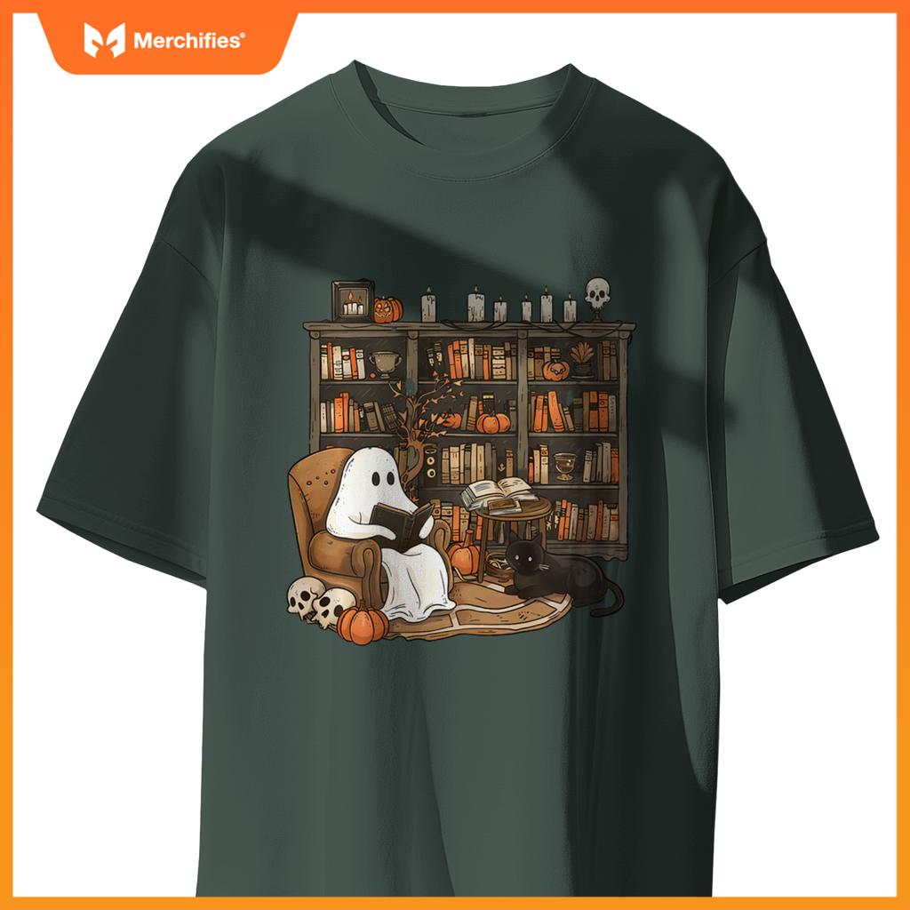 Librarian bookshelf teacher boujee ghost cat halloween