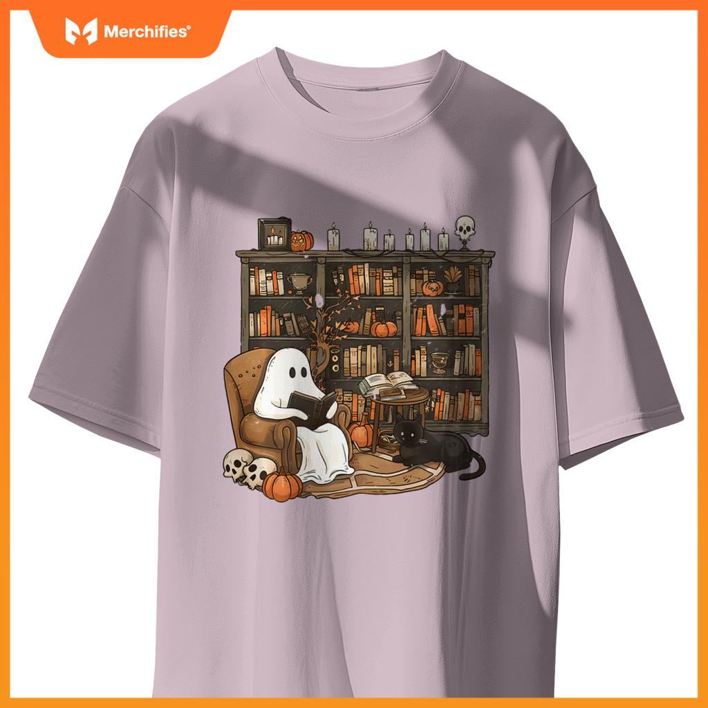 Librarian bookshelf teacher boujee ghost cat halloween