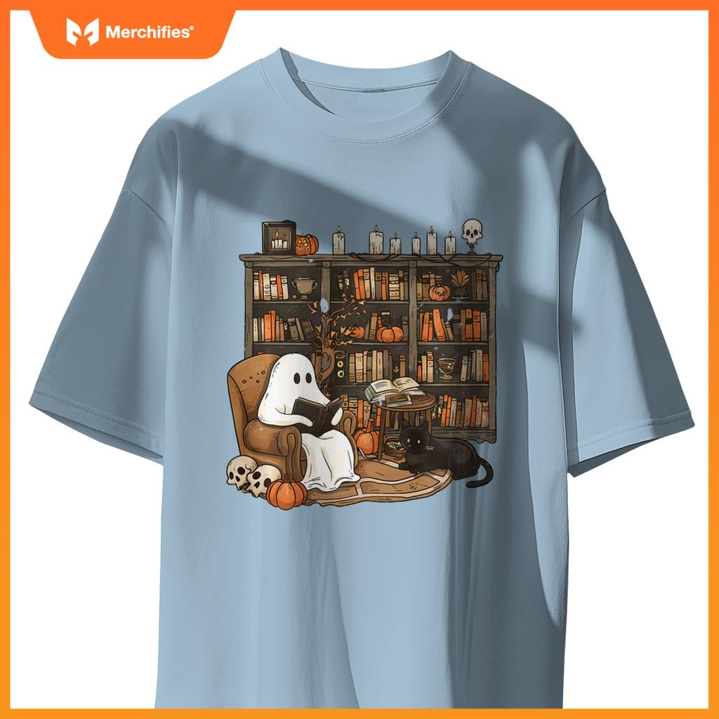 Librarian bookshelf teacher boujee ghost cat halloween
