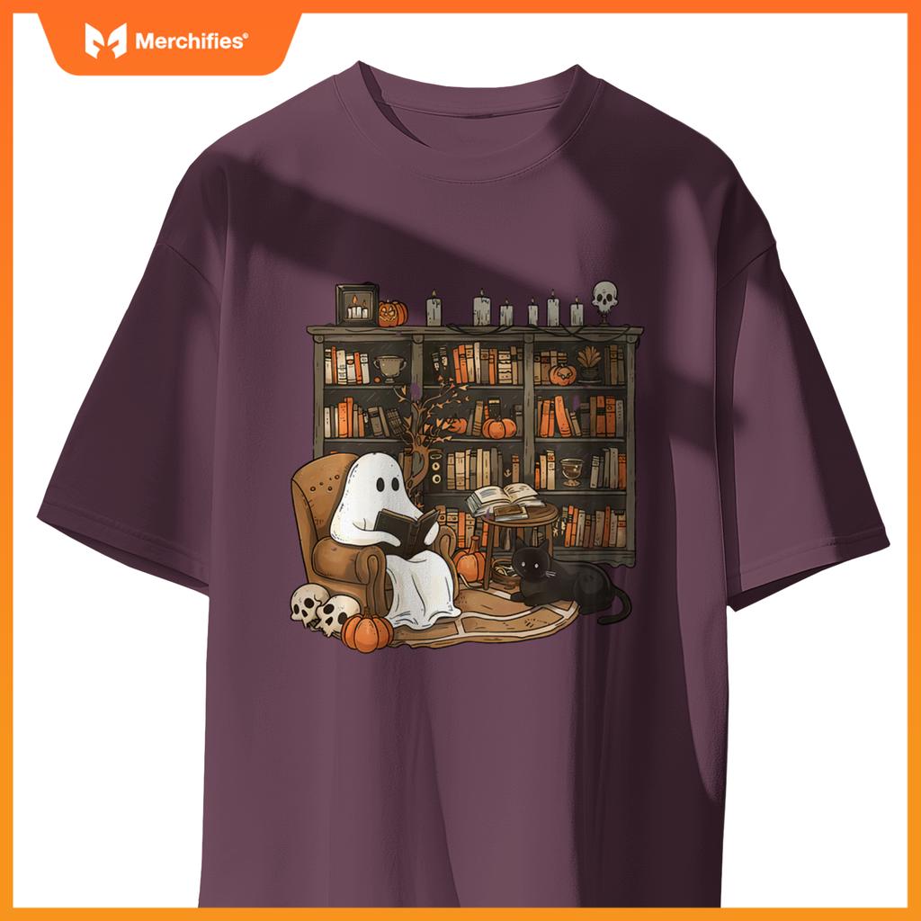 Librarian bookshelf teacher boujee ghost cat halloween