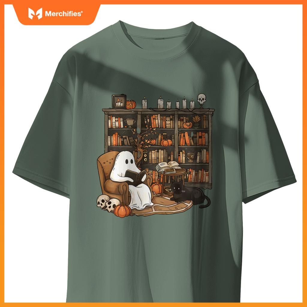 Librarian bookshelf teacher boujee ghost cat halloween