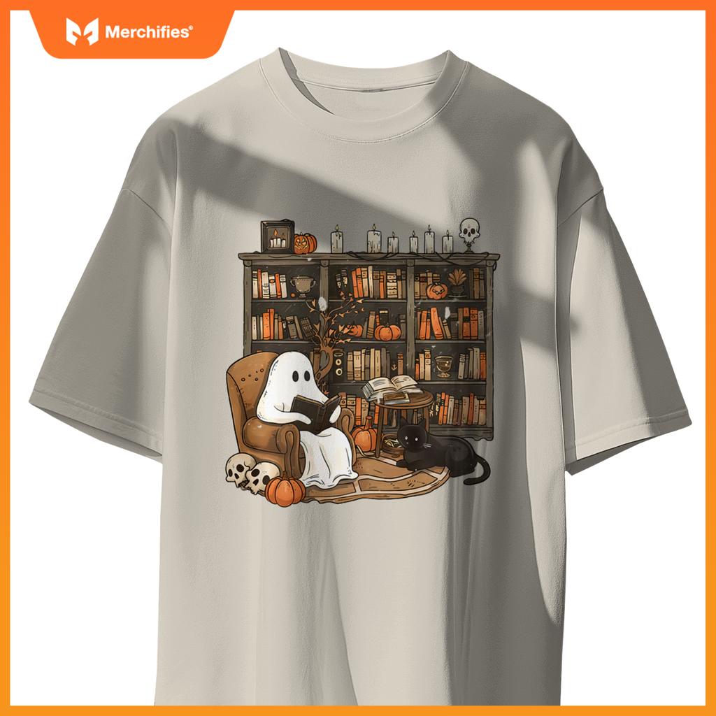 Librarian bookshelf teacher boujee ghost cat halloween