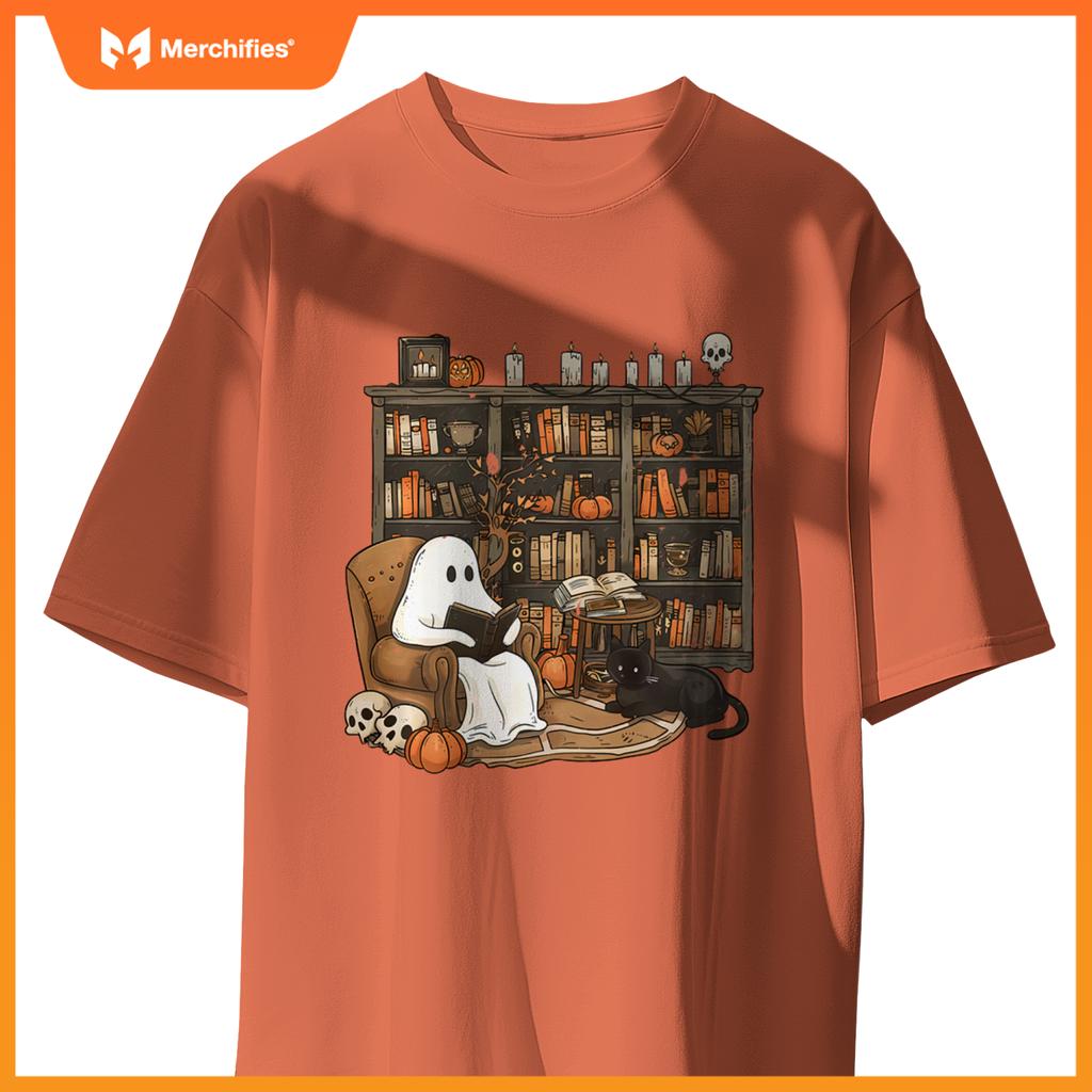 Librarian bookshelf teacher boujee ghost cat halloween