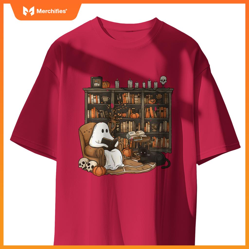 Librarian bookshelf teacher boujee ghost cat halloween