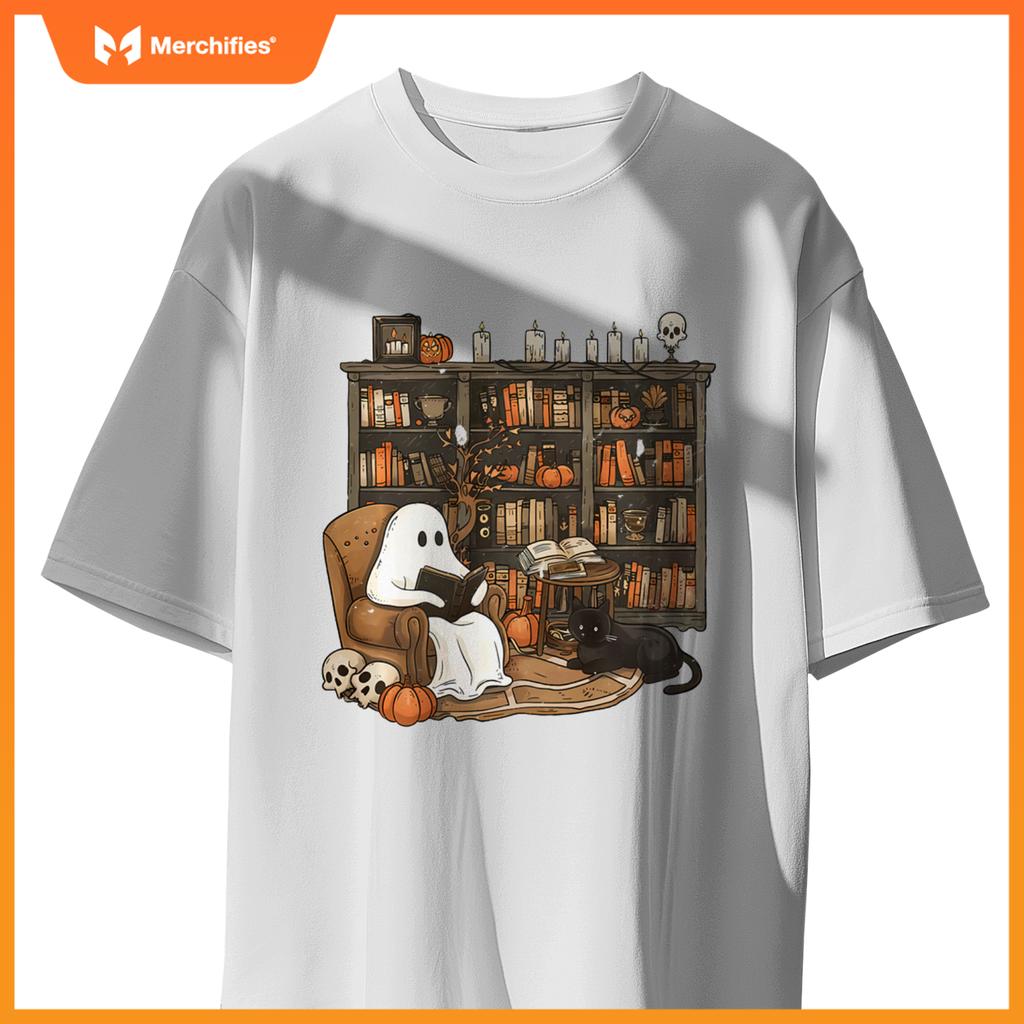 Librarian bookshelf teacher boujee ghost cat halloween