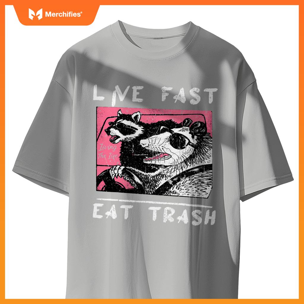 Live Fast Eat Trash  Raccoon And Opossum Ride Car T-Shirt