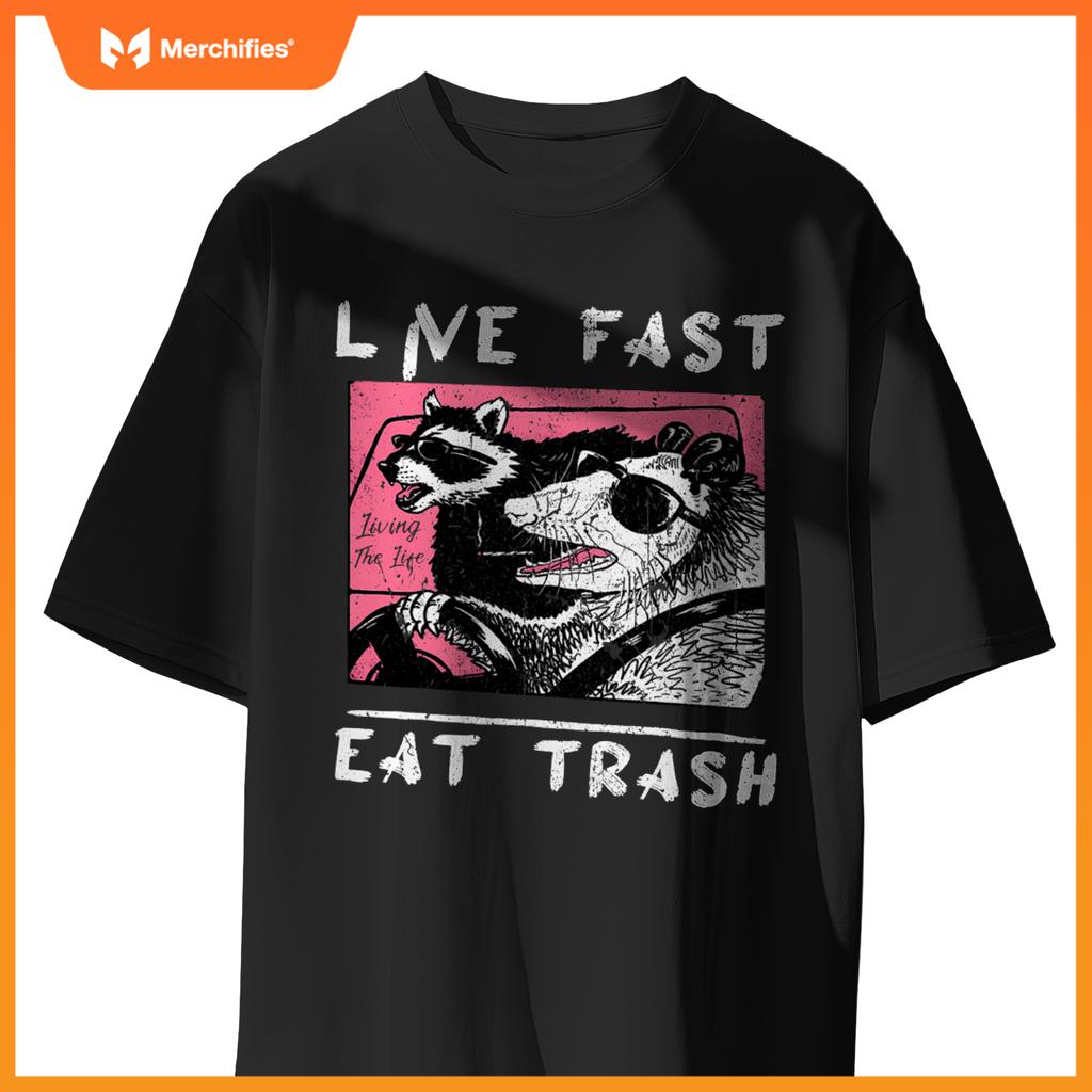 Live Fast Eat Trash  Raccoon And Opossum Ride Car T-Shirt