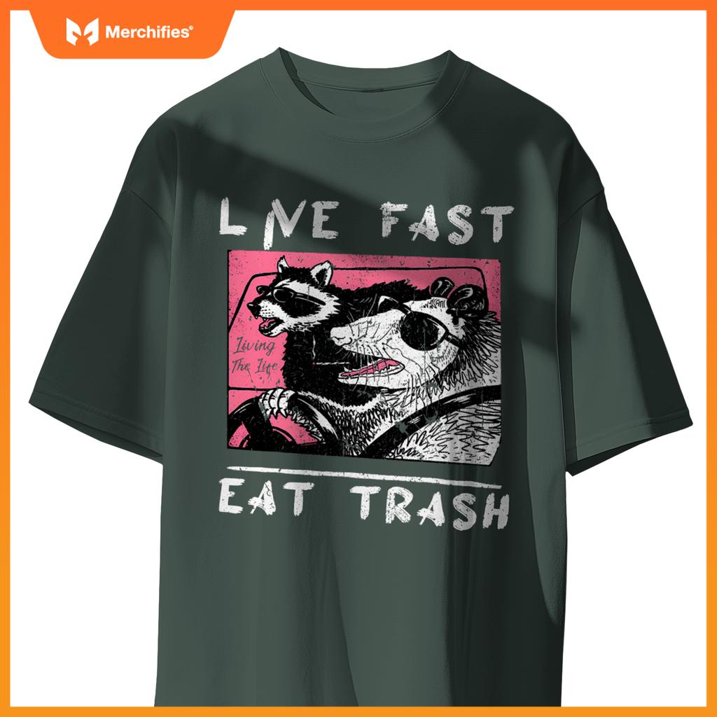 Live Fast Eat Trash  Raccoon And Opossum Ride Car T-Shirt