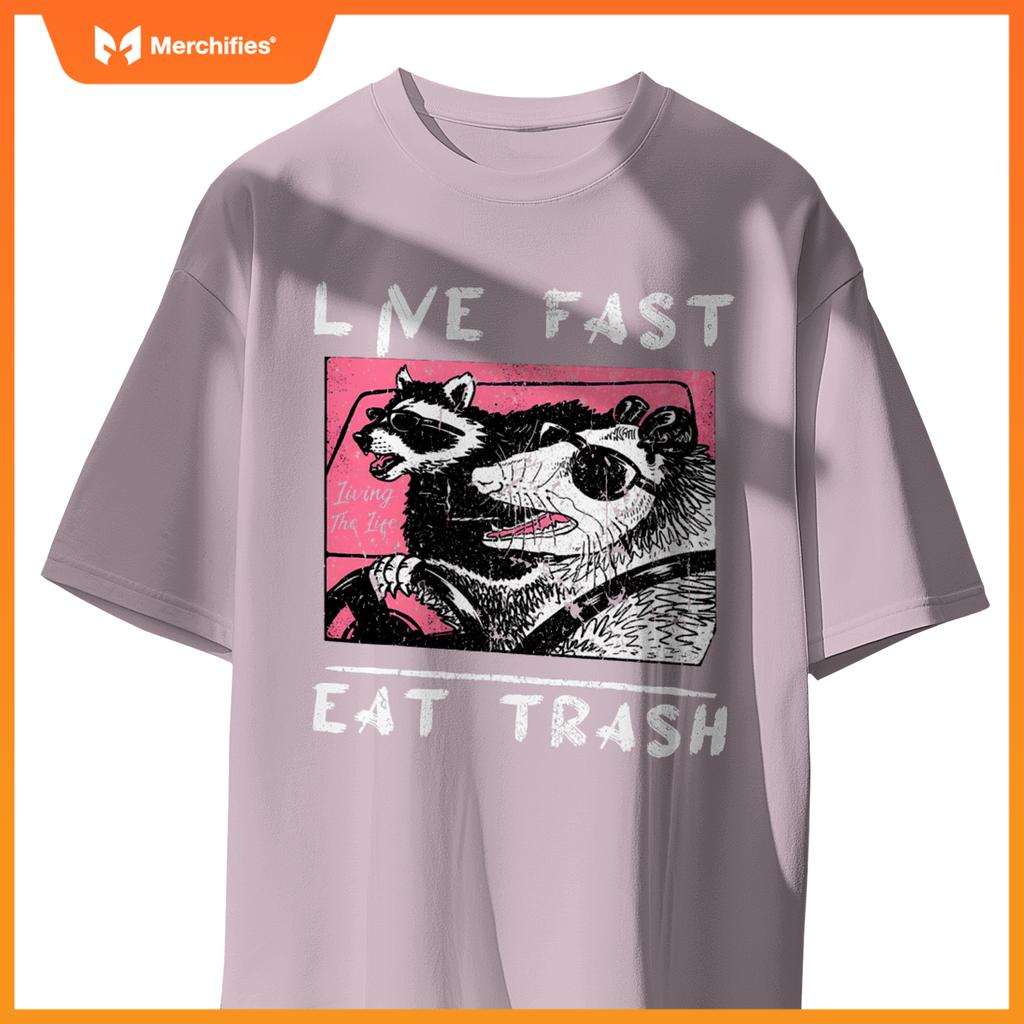 Live Fast Eat Trash  Raccoon And Opossum Ride Car T-Shirt