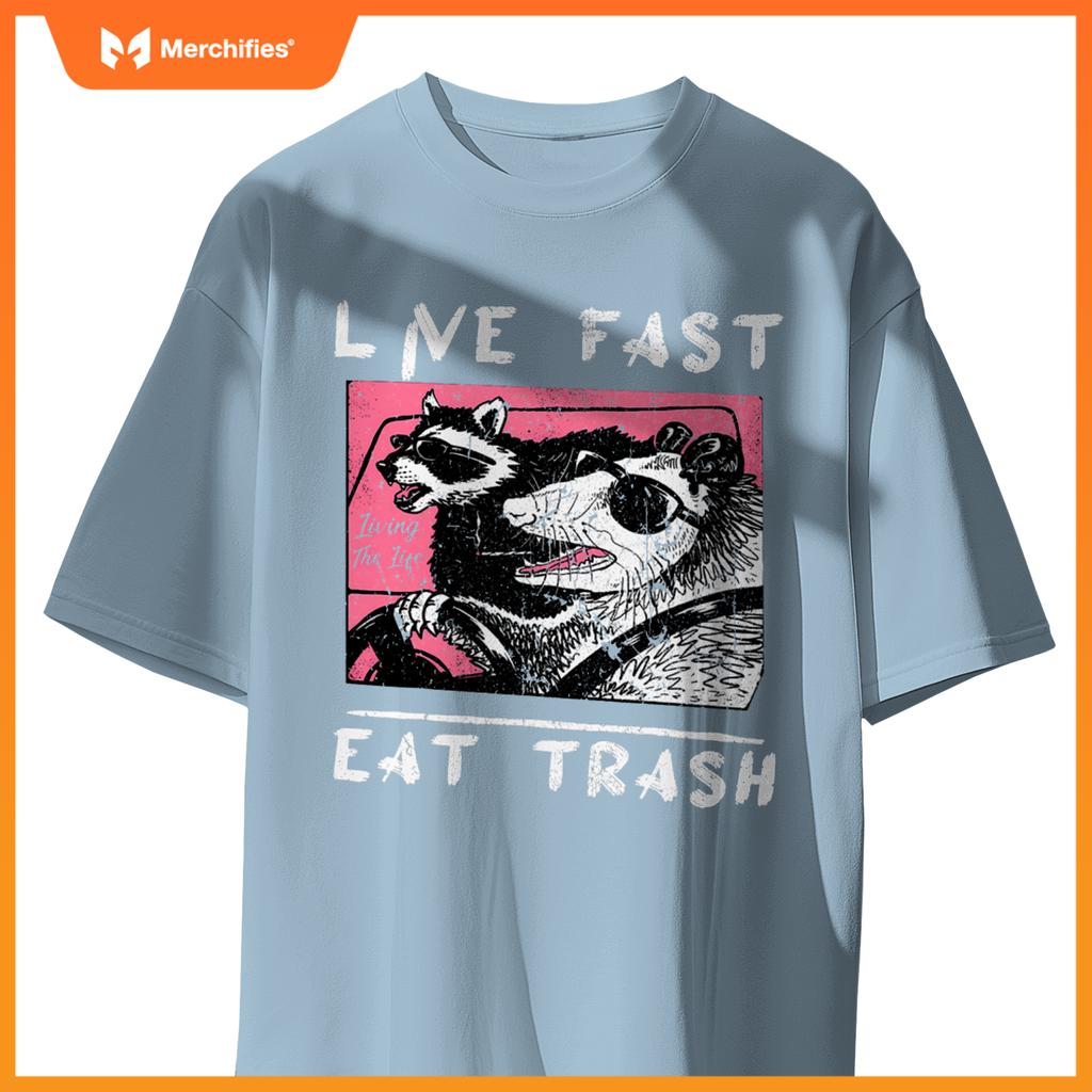 Live Fast Eat Trash  Raccoon And Opossum Ride Car T-Shirt