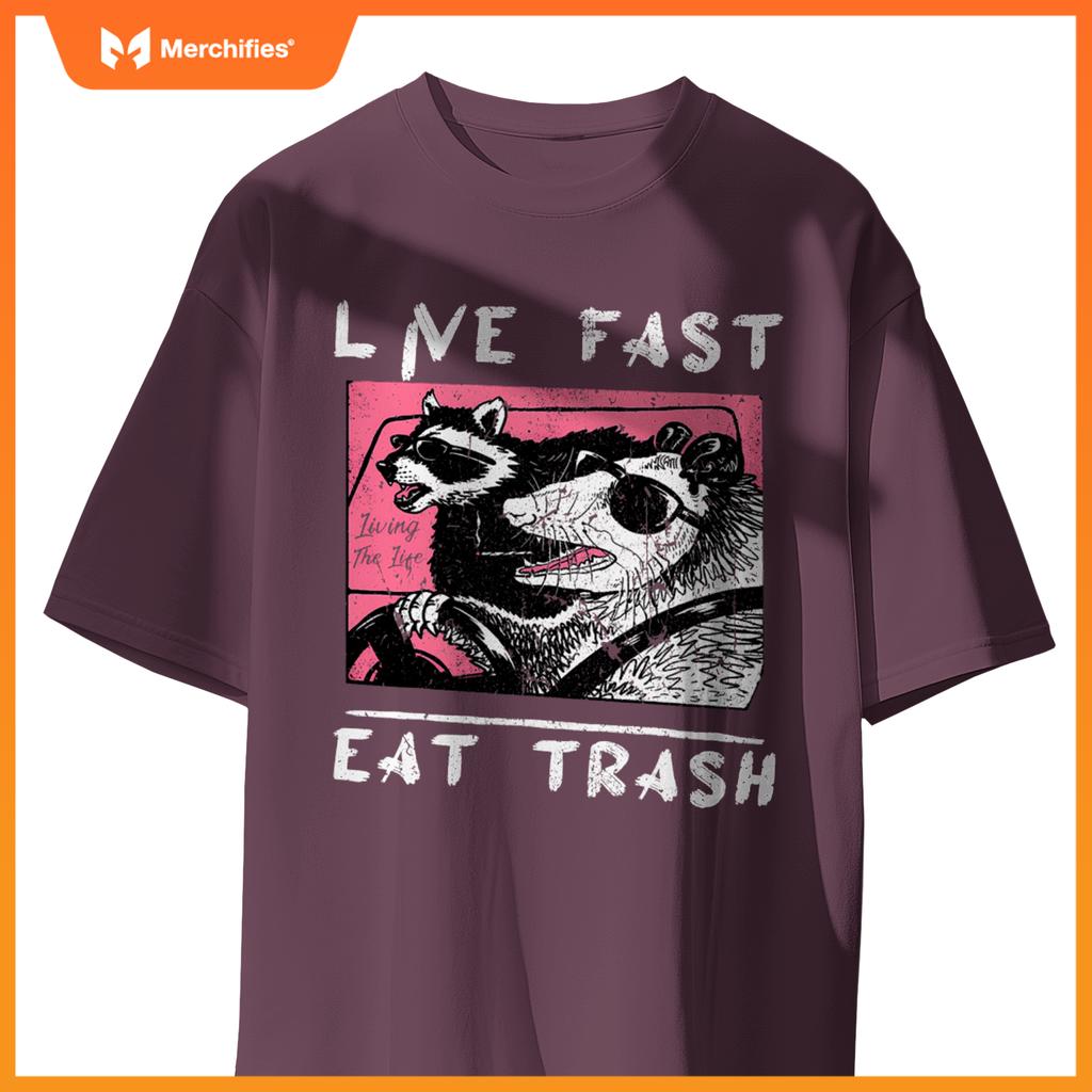 Live Fast Eat Trash  Raccoon And Opossum Ride Car T-Shirt