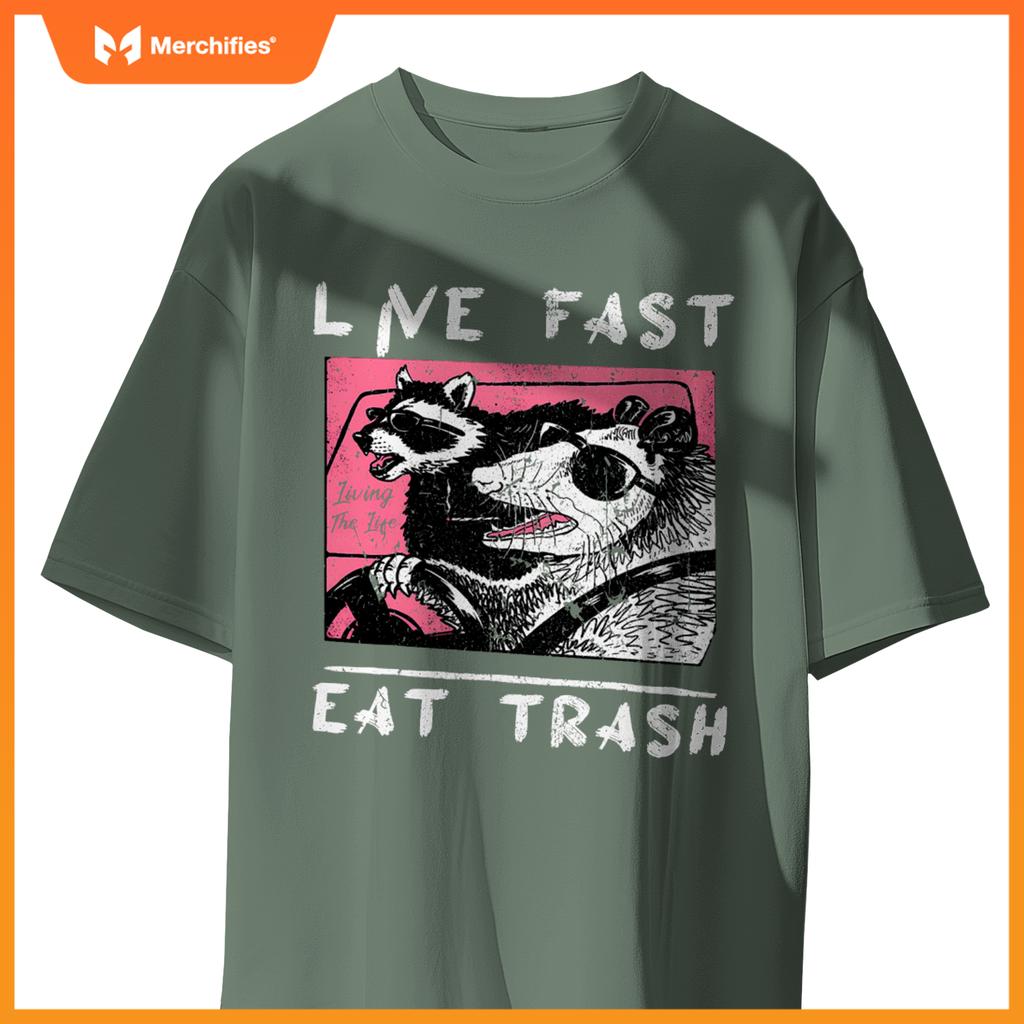 Live Fast Eat Trash  Raccoon And Opossum Ride Car T-Shirt
