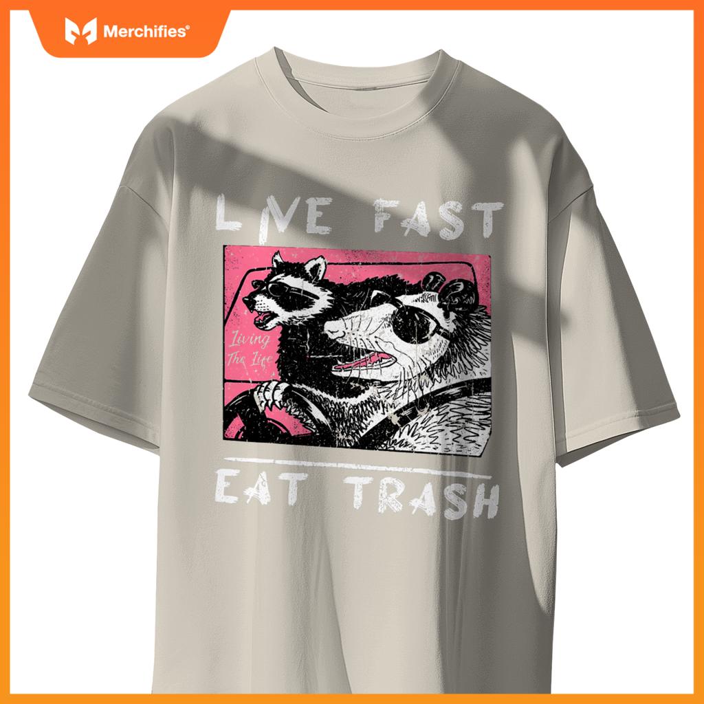 Live Fast Eat Trash  Raccoon And Opossum Ride Car T-Shirt