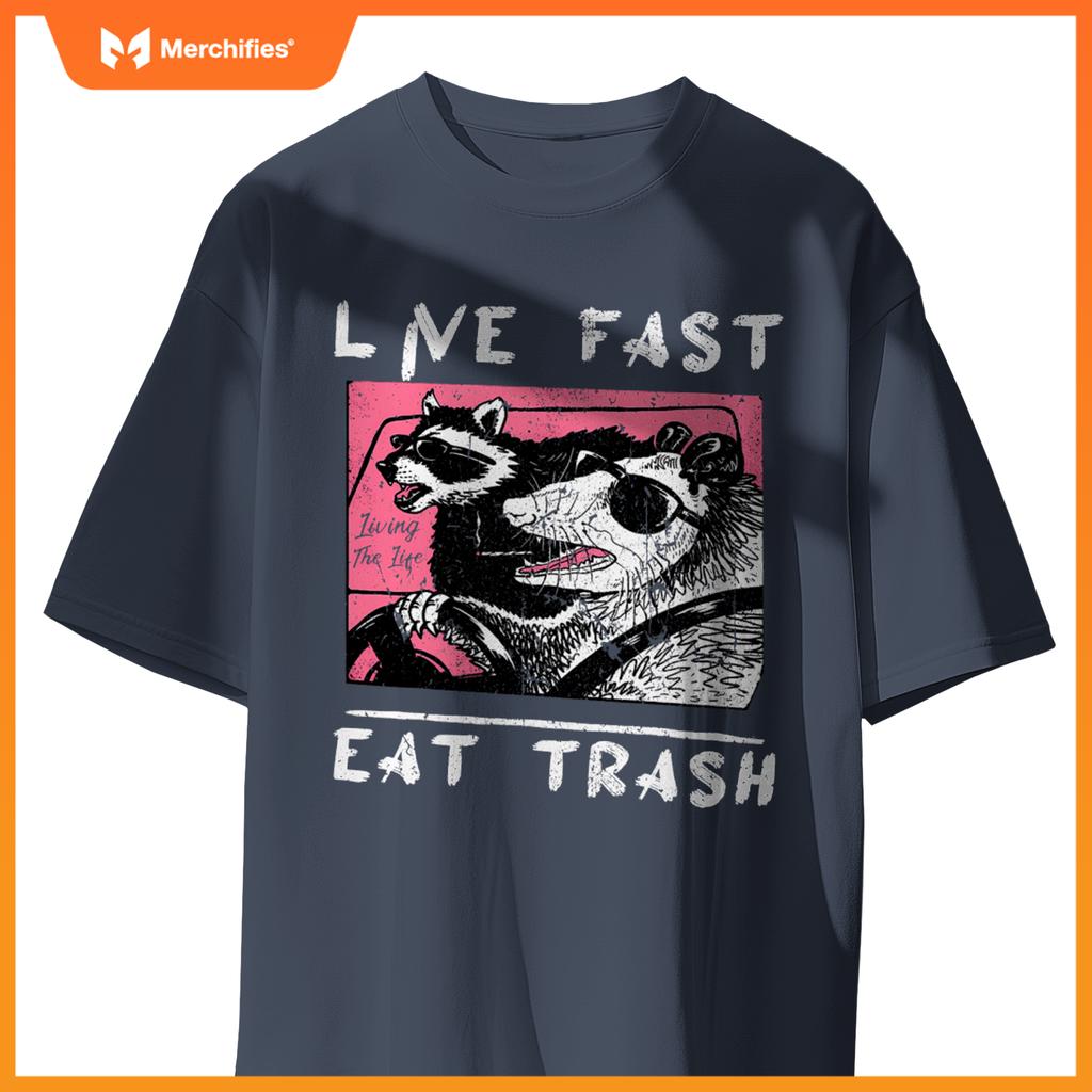Live Fast Eat Trash  Raccoon And Opossum Ride Car T-Shirt