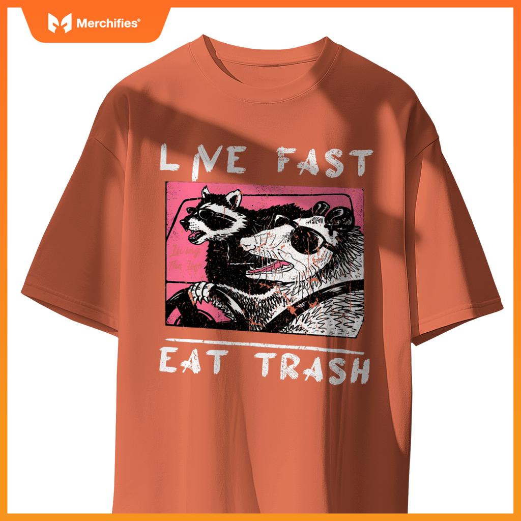 Live Fast Eat Trash  Raccoon And Opossum Ride Car T-Shirt