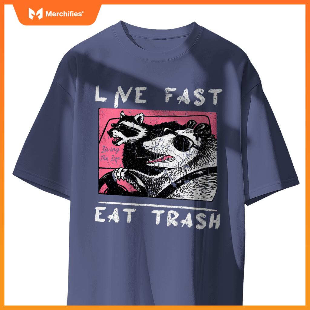 Live Fast Eat Trash  Raccoon And Opossum Ride Car T-Shirt