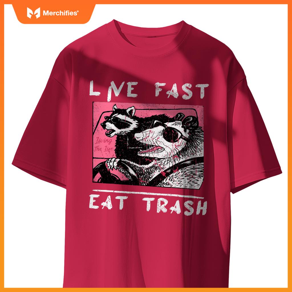 Live Fast Eat Trash  Raccoon And Opossum Ride Car T-Shirt