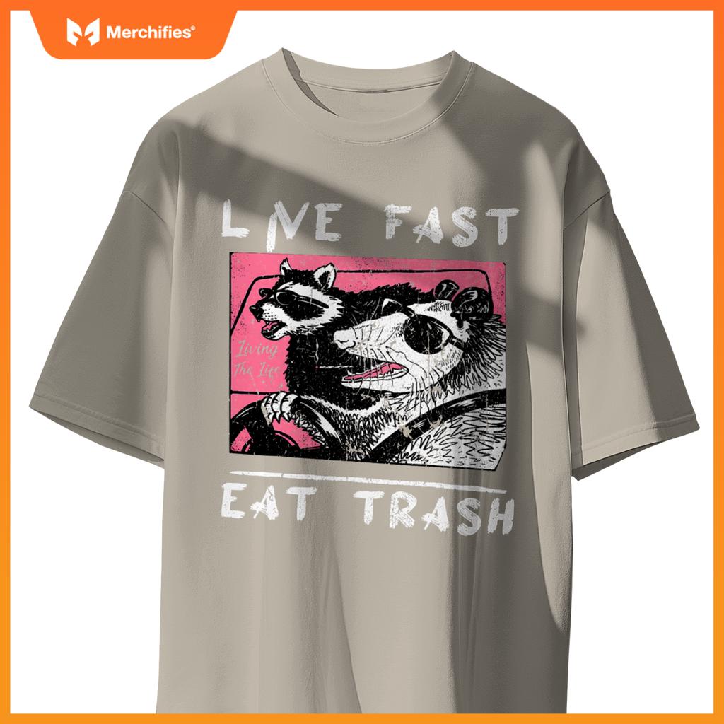Live Fast Eat Trash  Raccoon And Opossum Ride Car T-Shirt