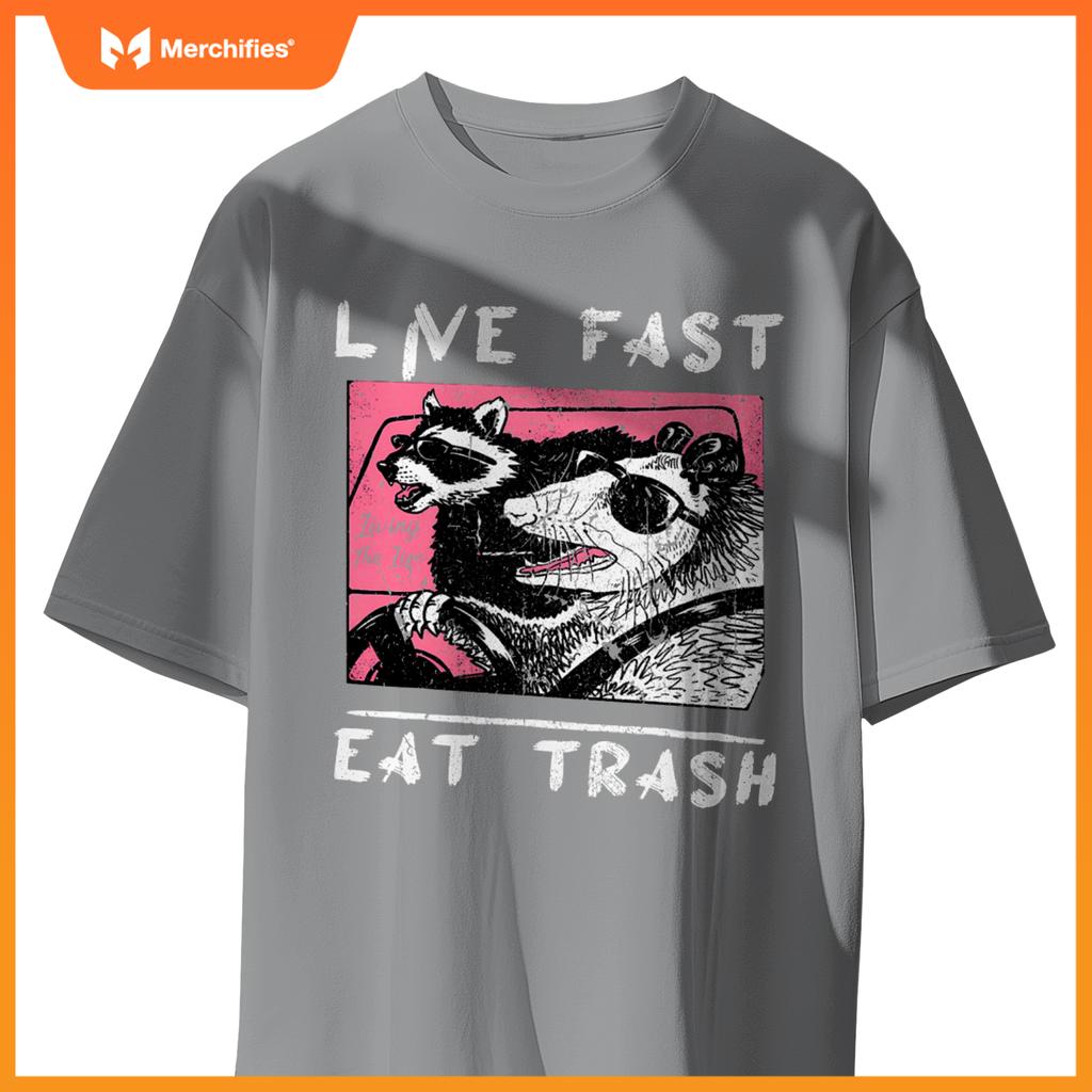 Live Fast Eat Trash  Raccoon And Opossum Ride Car T-Shirt