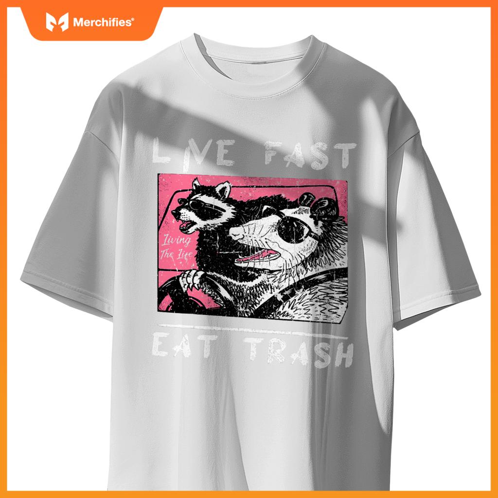Live Fast Eat Trash  Raccoon And Opossum Ride Car T-Shirt