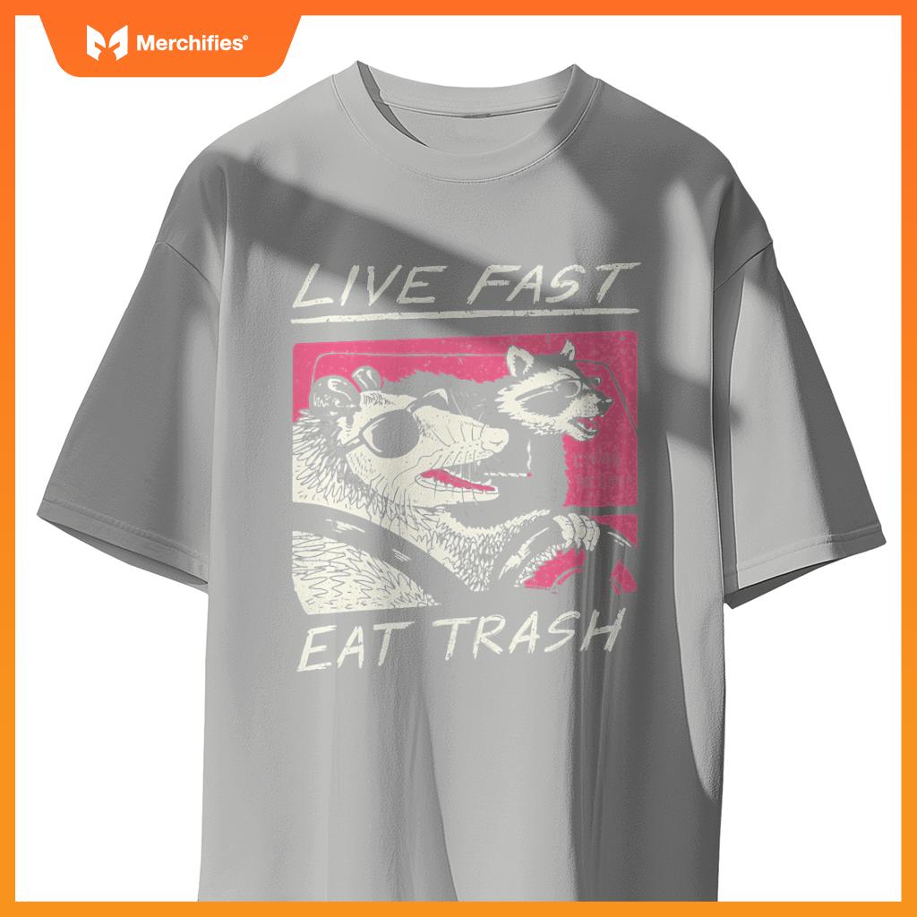 Live Fast Eat Trash And Get Hit By A Car Sunset Raccoon T-Shirt