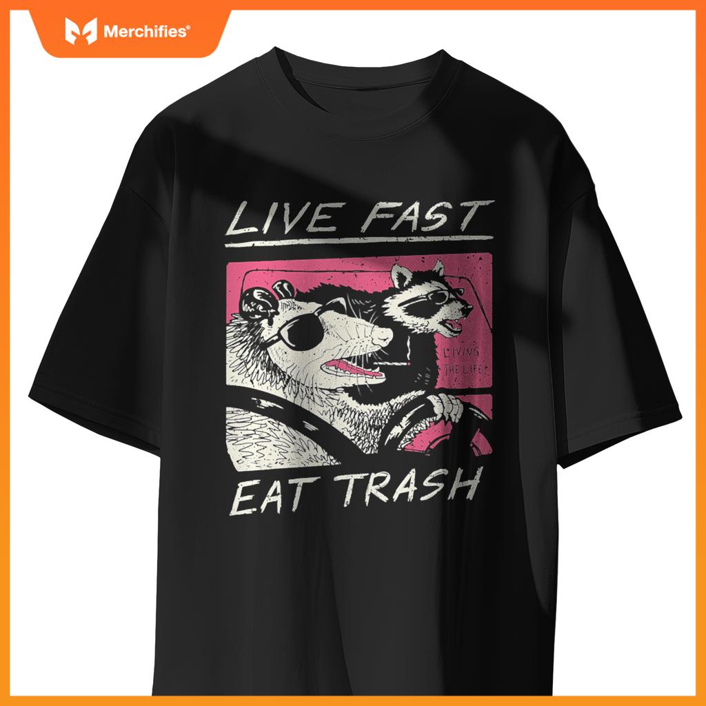 Live Fast Eat Trash And Get Hit By A Car Sunset Raccoon T-Shirt