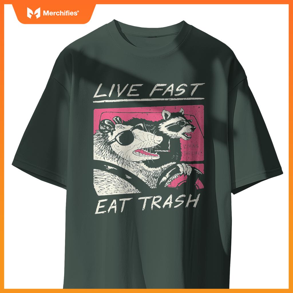 Live Fast Eat Trash And Get Hit By A Car Sunset Raccoon T-Shirt