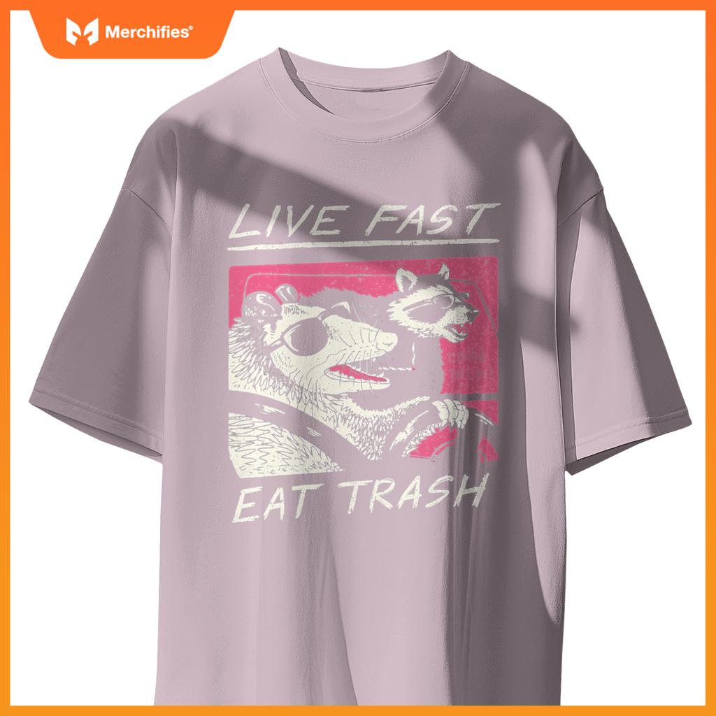Live Fast Eat Trash And Get Hit By A Car Sunset Raccoon T-Shirt