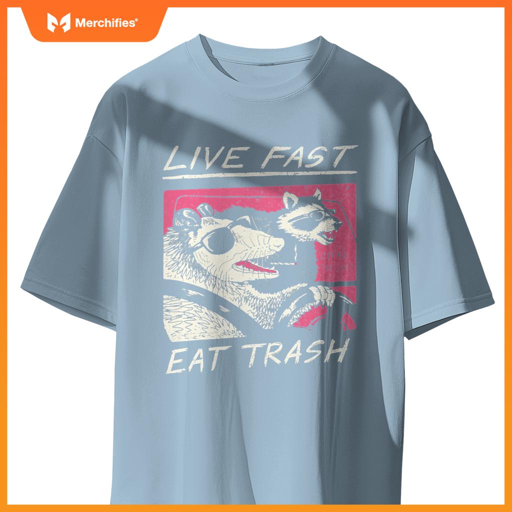 Live Fast Eat Trash And Get Hit By A Car Sunset Raccoon T-Shirt