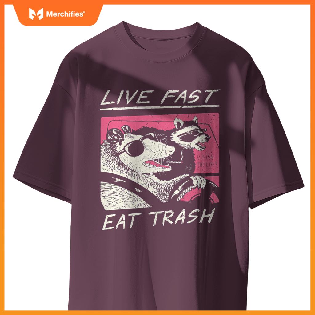 Live Fast Eat Trash And Get Hit By A Car Sunset Raccoon T-Shirt