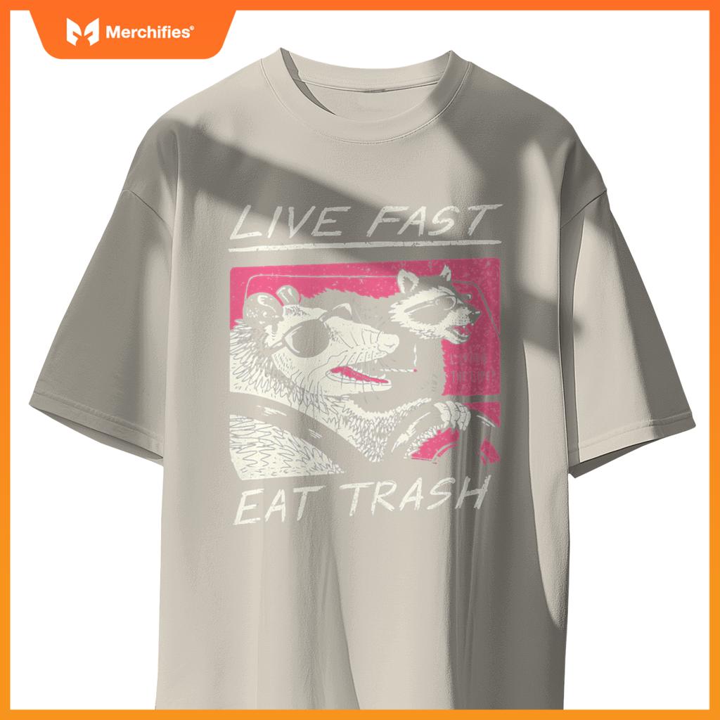 Live Fast Eat Trash And Get Hit By A Car Sunset Raccoon T-Shirt