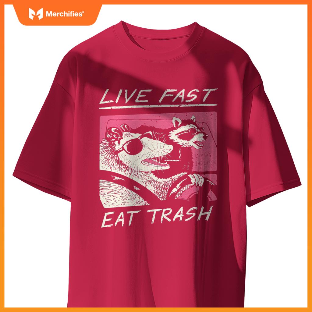 Live Fast Eat Trash And Get Hit By A Car Sunset Raccoon T-Shirt