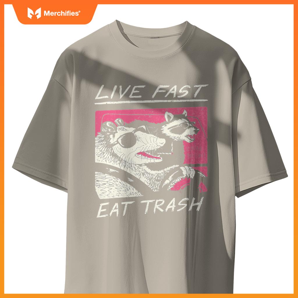 Live Fast Eat Trash And Get Hit By A Car Sunset Raccoon T-Shirt