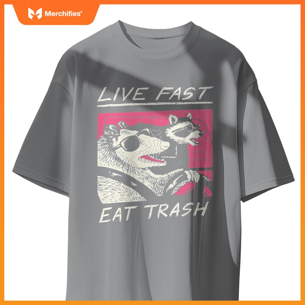 Live Fast Eat Trash And Get Hit By A Car Sunset Raccoon T-Shirt